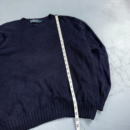 Polo Ralph Lauren Knit Crew Neck Sweater Blue Long Sleeve VTG 90s Cotton Size L