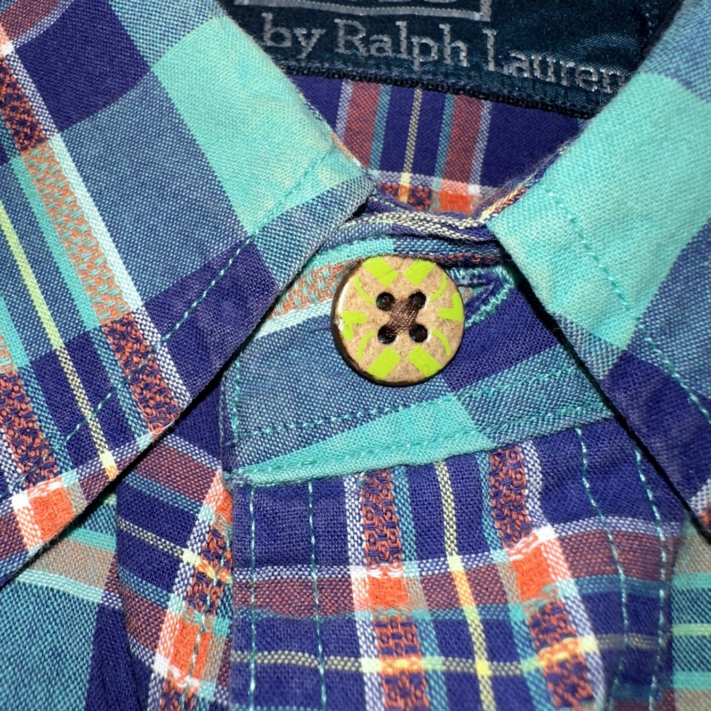 Polo Ralph Lauren Mens Long Sleeve Button Down Shirt Size M Plaid Green Blue