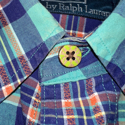 Polo Ralph Lauren Mens Long Sleeve Button Down Shirt Size M Plaid Green Blue