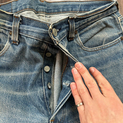 VTG USA Levis 501 Button Fly 80s Tag Jeans 32x27 Straight Leg Thrashed Ripped