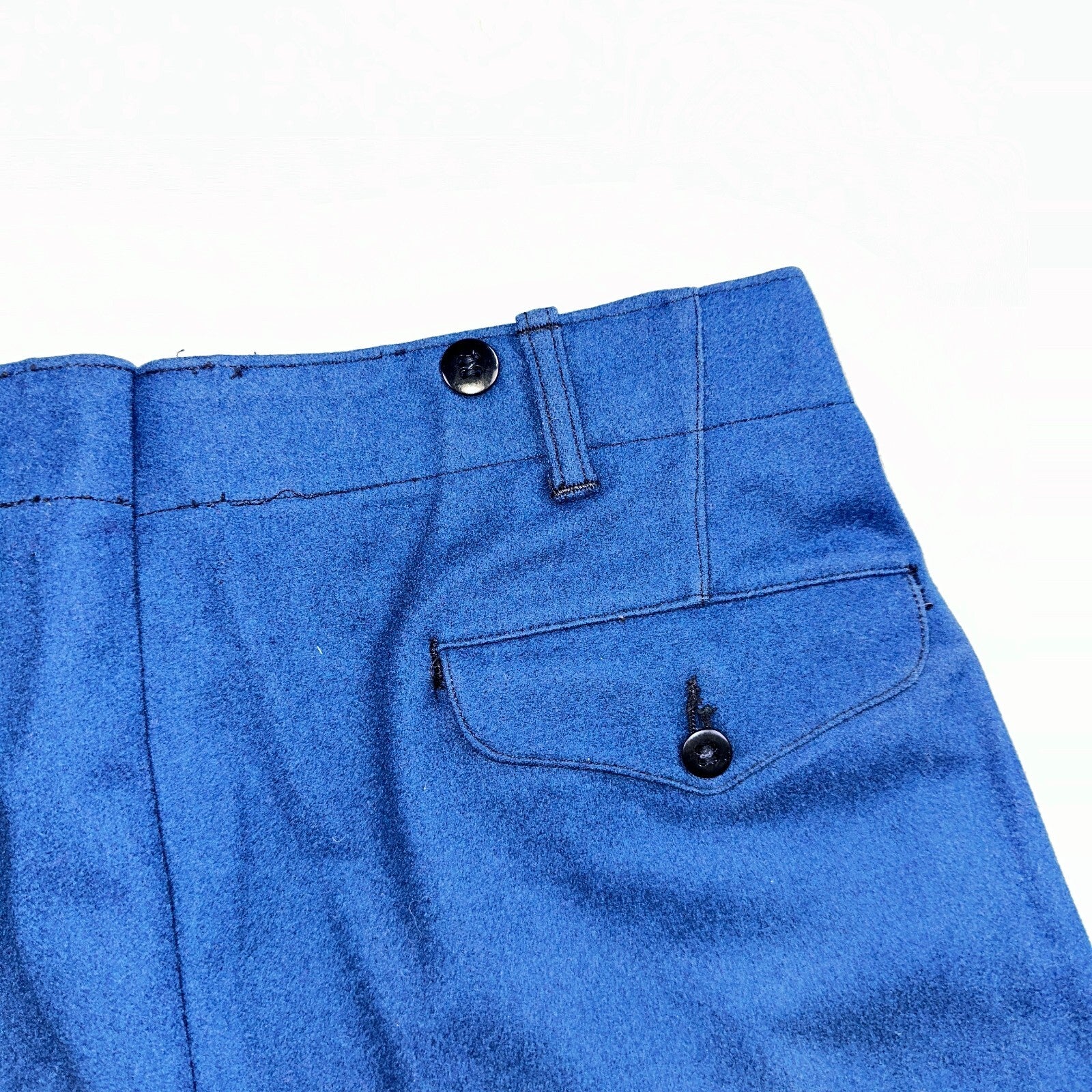 VTG Wool Trousers Pants Sz 31x31 1940s WWII Button Fly Wide Leg Dress Suit Blue