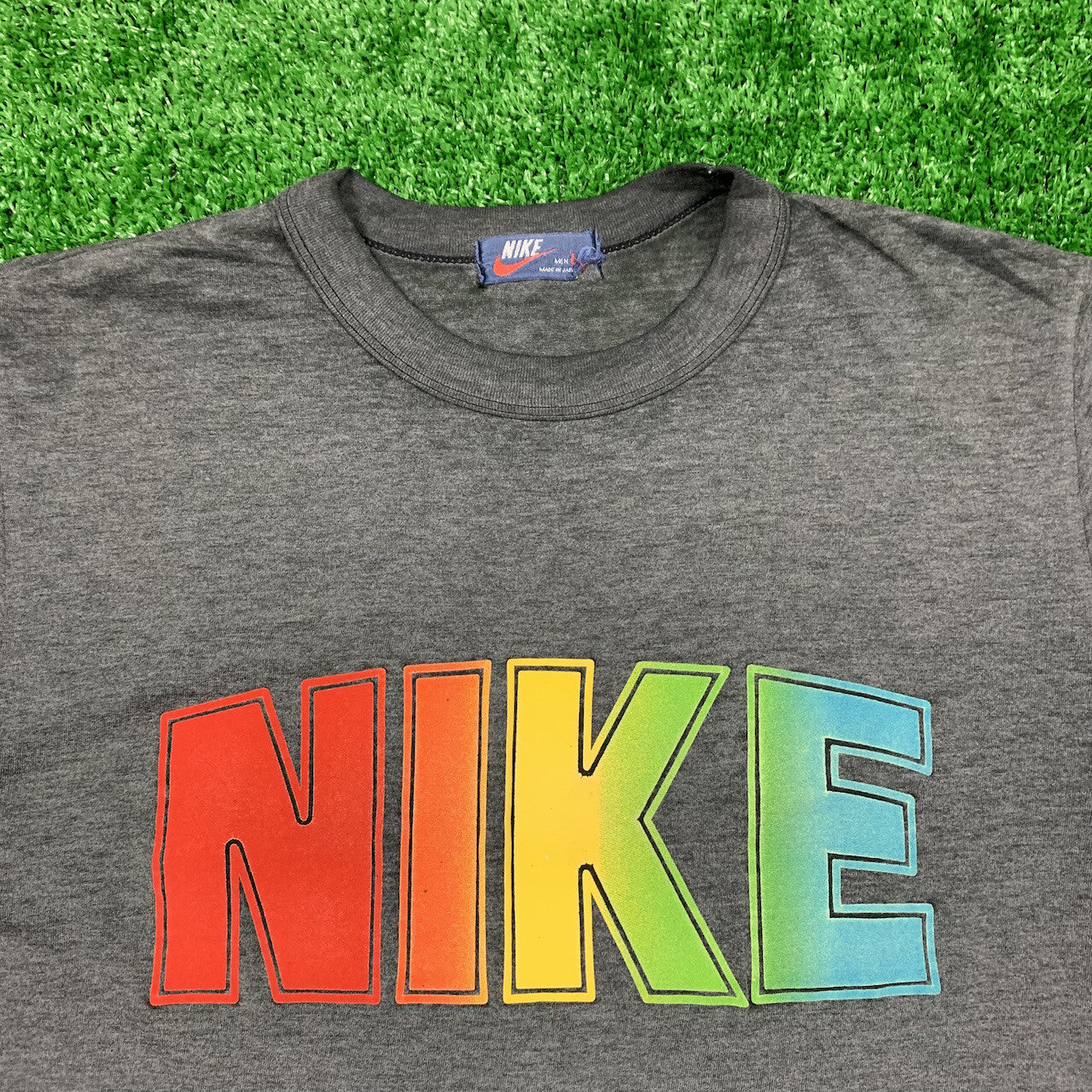 Nike Vintage T Shirt Mens Rainbow Spellout Arc JDI Japan 80s Blue Tag Geisha 90s