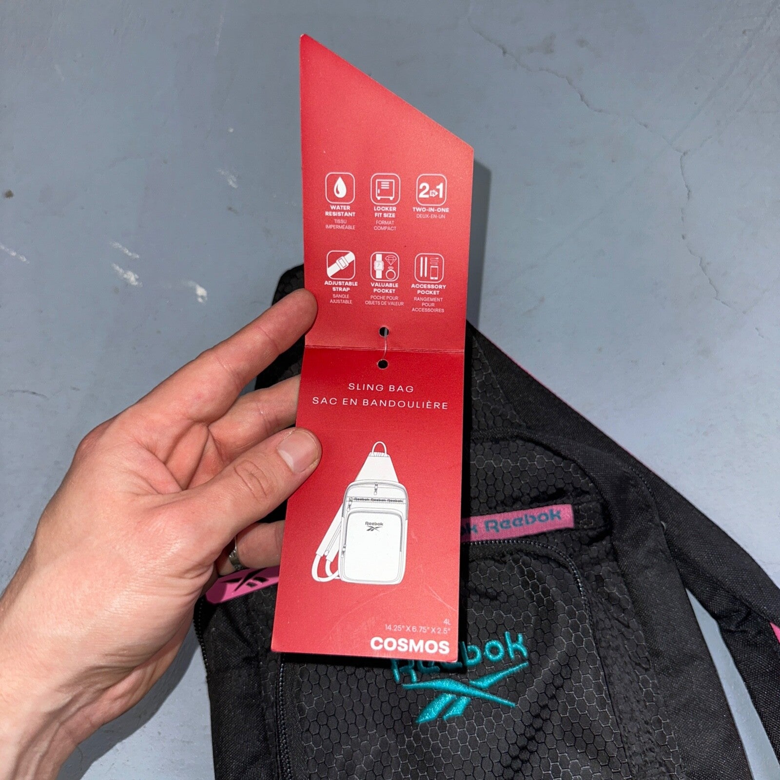 REEBOK Cosmos Crossbody Sling Bag Back Pack Black Pink Lightweight NWT