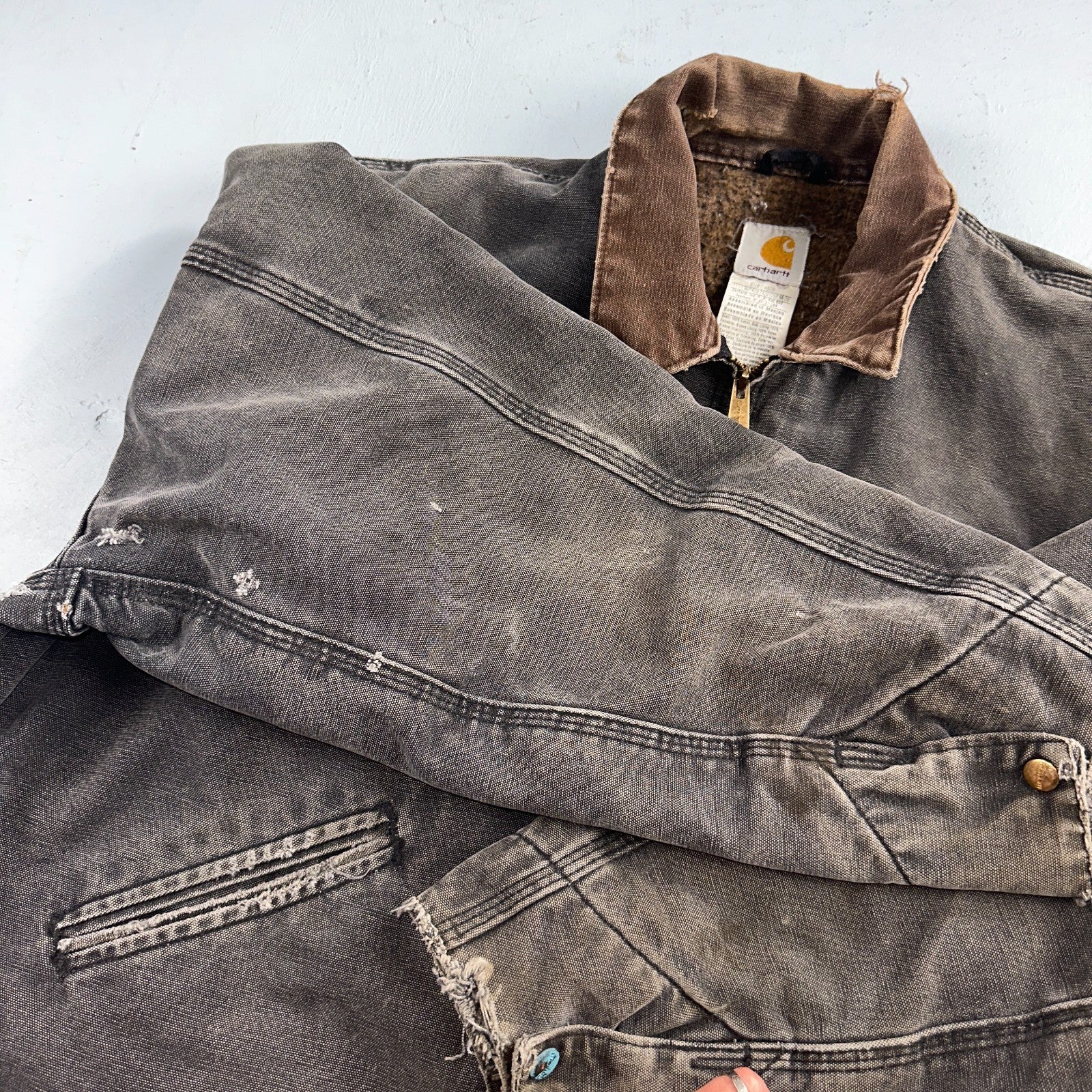 Carhartt VTG Detroit Jacket Men's 2XL Lined Blanket Workwear J97 BLK Thrashed