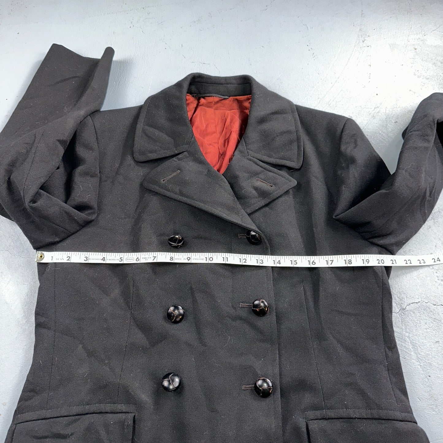 Vintage 1960s Black Wool Military Pea Coat Rockabilly 60s Double Breast Jacket
