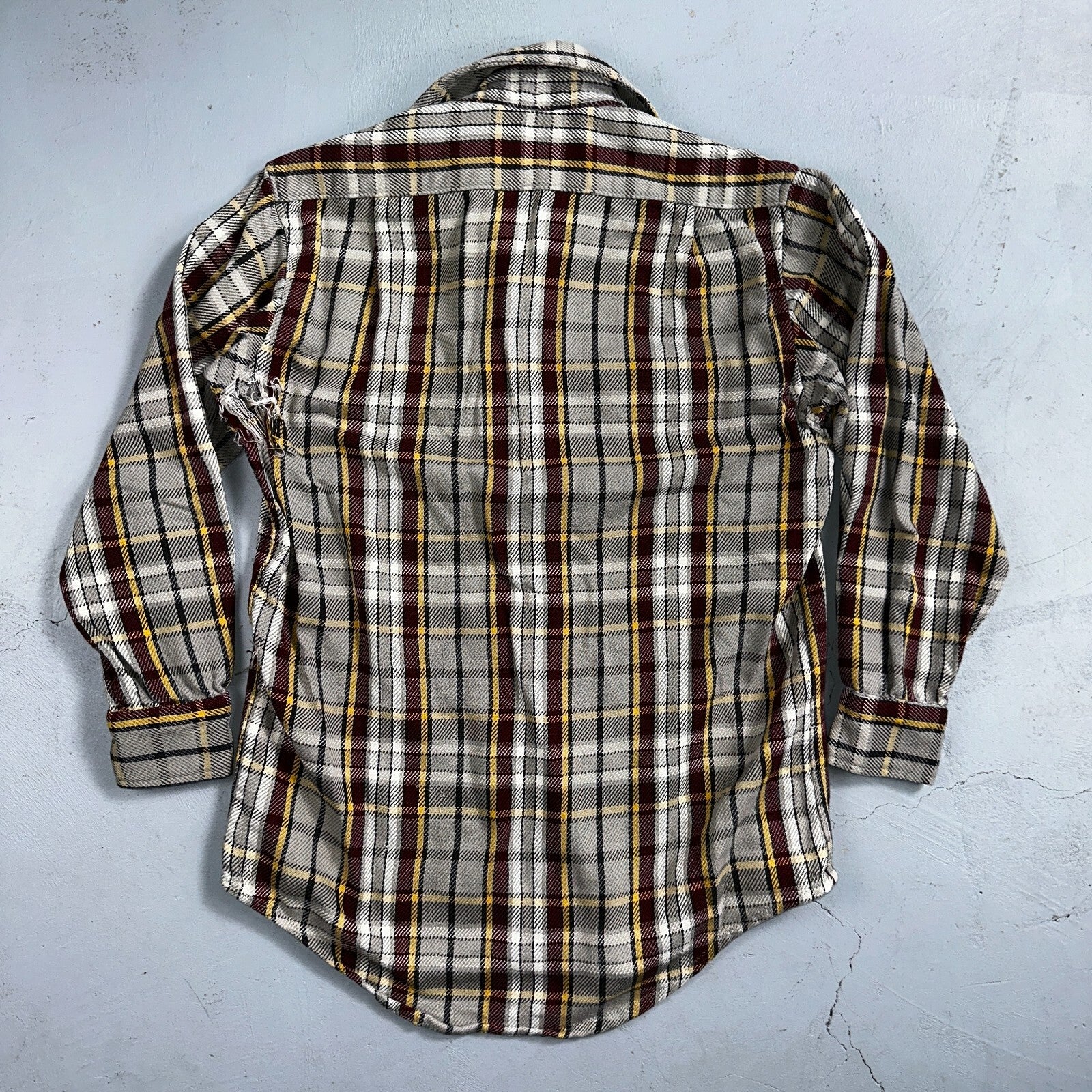 VTG Big Mac JC Penny Thick 100% Cotton Flannel Work Shirt M 70s Plaid Thrashed