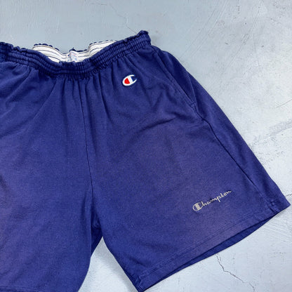 Champion VTG USA 80s Sweat Gym Shorts Large Navy Blue Faded Reverse Weave 1980s