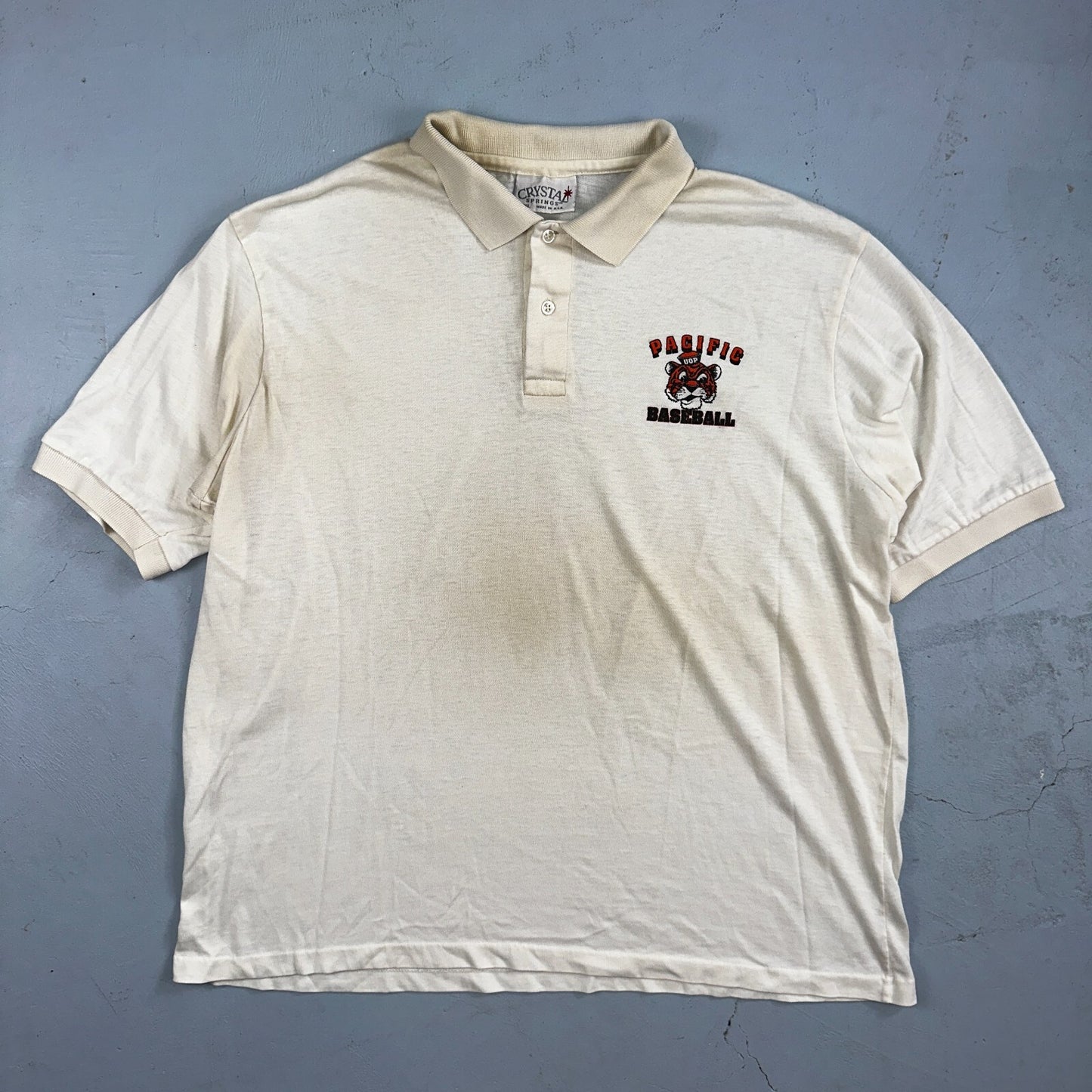 Vintage UOP Pacific Baseball Polo Shirt Crystal Springs NCAA 80s Tigers Rare