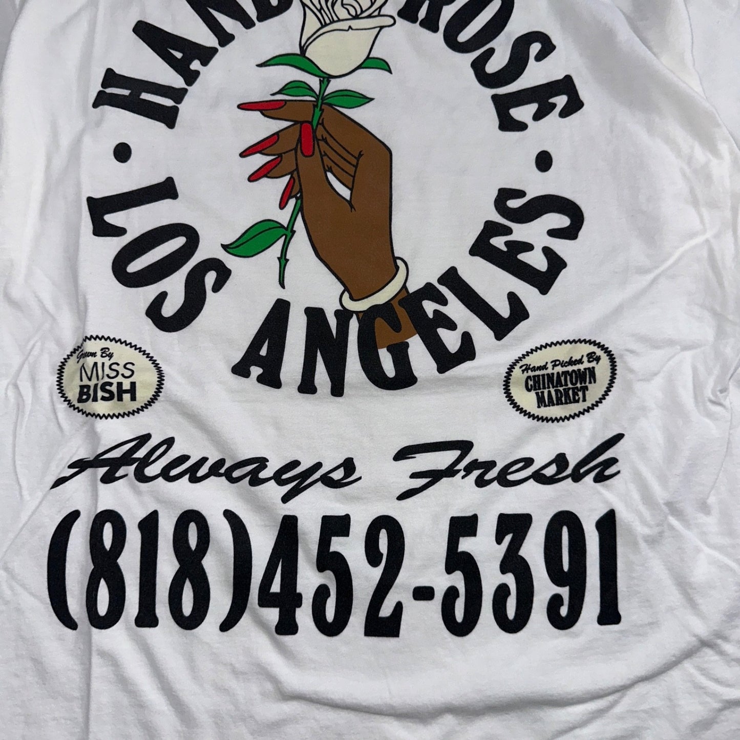 Chinatown Market VTG Style T Shirt Los Angeles Always Fresh Roses Hand Large USA
