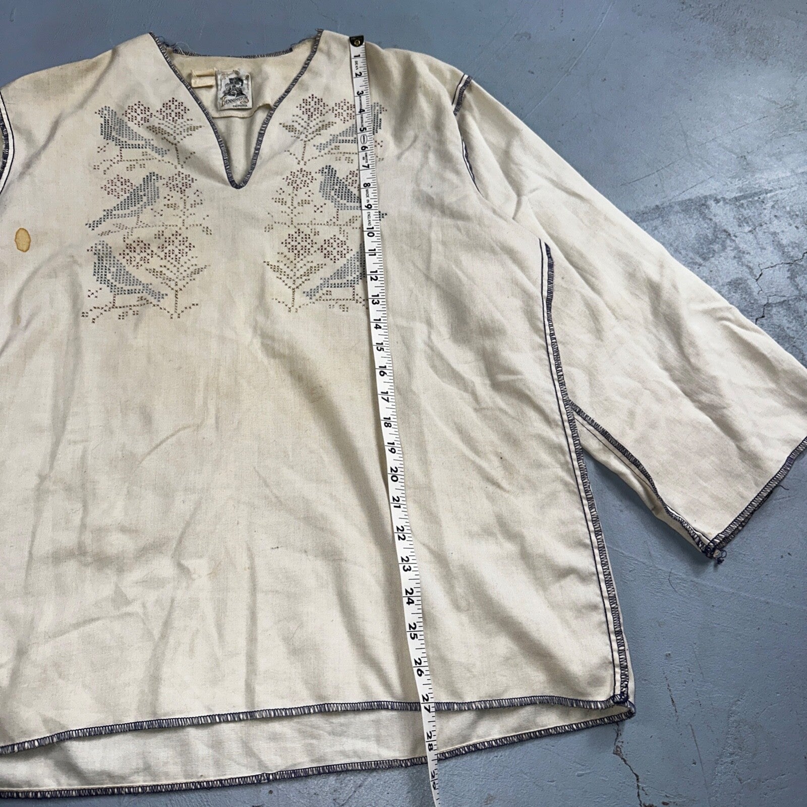 VTG 70s Kennington Cool Breeze Bird Linen Beach Shirt Sheer Unisex Stained