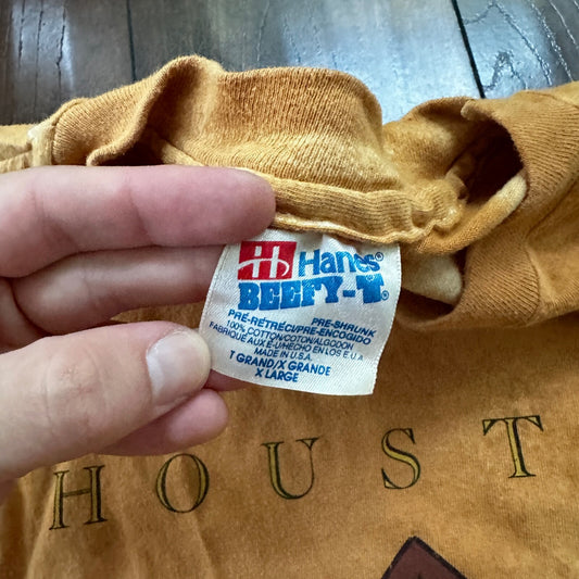 Hanes Huston Texas VTG T Shirt Bull Southern America USA Tye Dye Travel Tee 90s