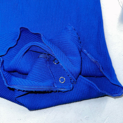 Vintage 1970s Scovill Bodysuit Blue 70s 80s Rib Knit Long Sleeve Mock Neck RARE