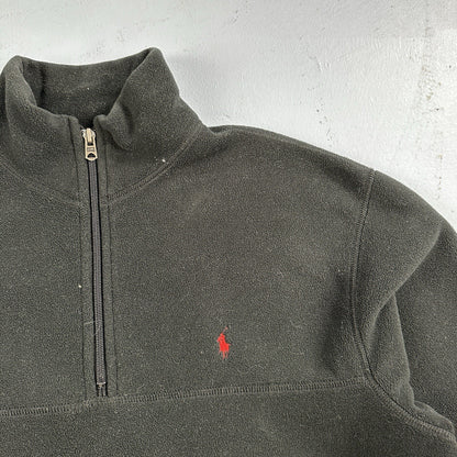 Polo Ralph Lauren Vintage 90s M Black 1/4 Zip Large Fleece Pullover Made in USA
