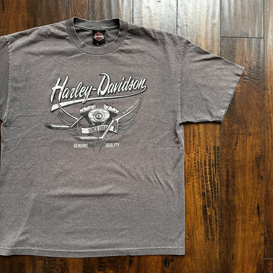 Harley Davidson USA Motorcycle Vintage Style T Shirt Kauai Hawaii Skulls
