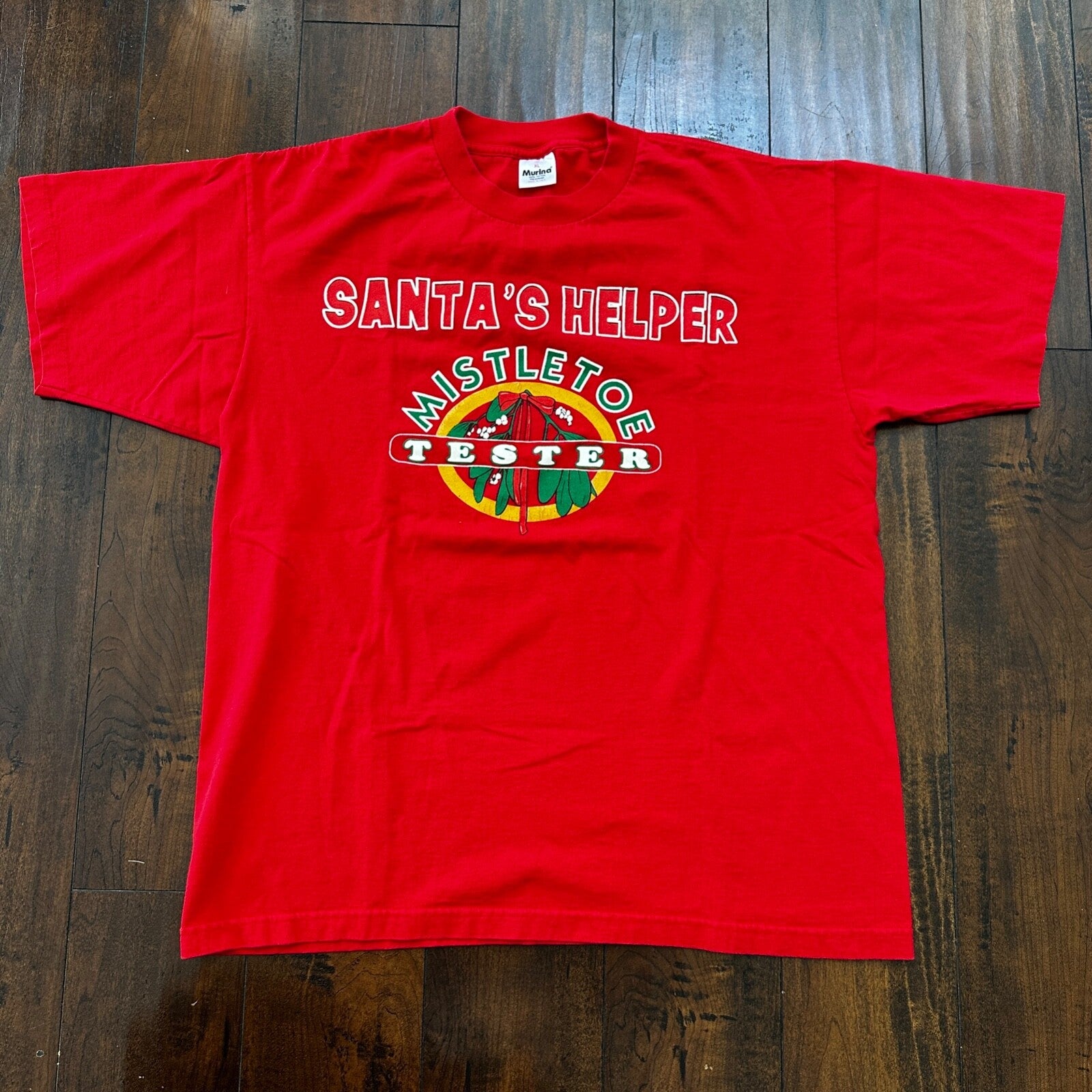 Santa Helper Mistletoe VTG T Shirt 90s Red Tester Single Stitch Funny Christmas