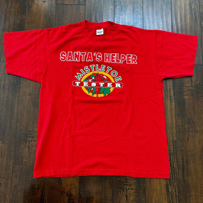 Santa Helper Mistletoe VTG T Shirt 90s Red Tester Single Stitch Funny Christmas