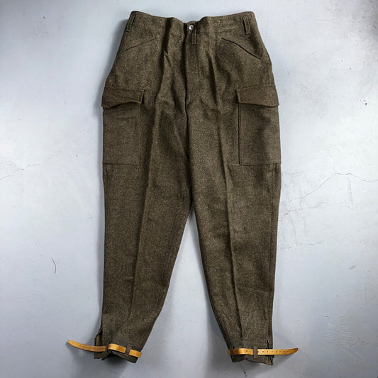 Vintage 1940s Swedish Army Wool Cargo Heavy Pants WWII Leather Straps 35x32