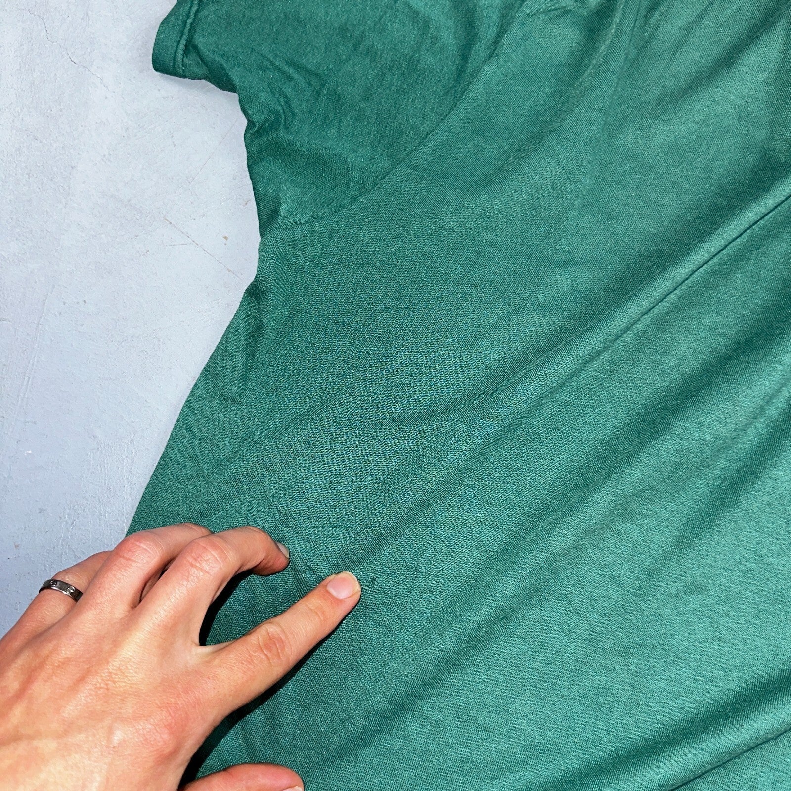 Blank 90s Fruit Of The Loom Pocket VTG T Shirt Y2K Green Selvedge Worn Thrashed