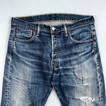 Levis 501 Y2K XX Straight Leg Jeans Blue VTG Whiskers Wash 34x30 Act 34x29