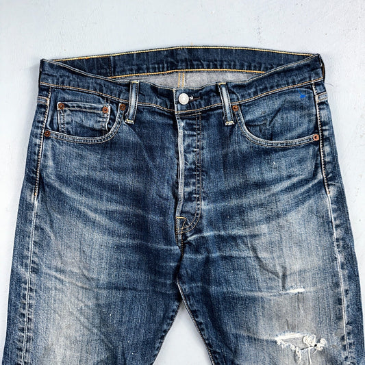 Levis 501 Y2K XX Straight Leg Jeans Blue VTG Whiskers Wash 34x30 Act 34x29