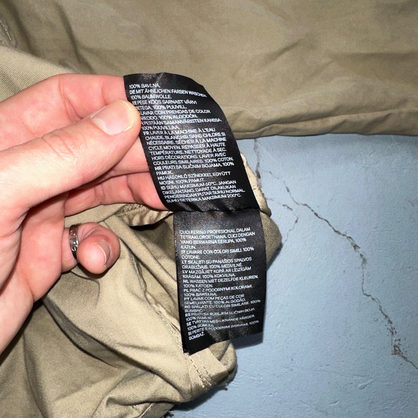 H&M Women’s Boxy Twill Jacket Beige Size XL Military Vintage Crop Style Stained