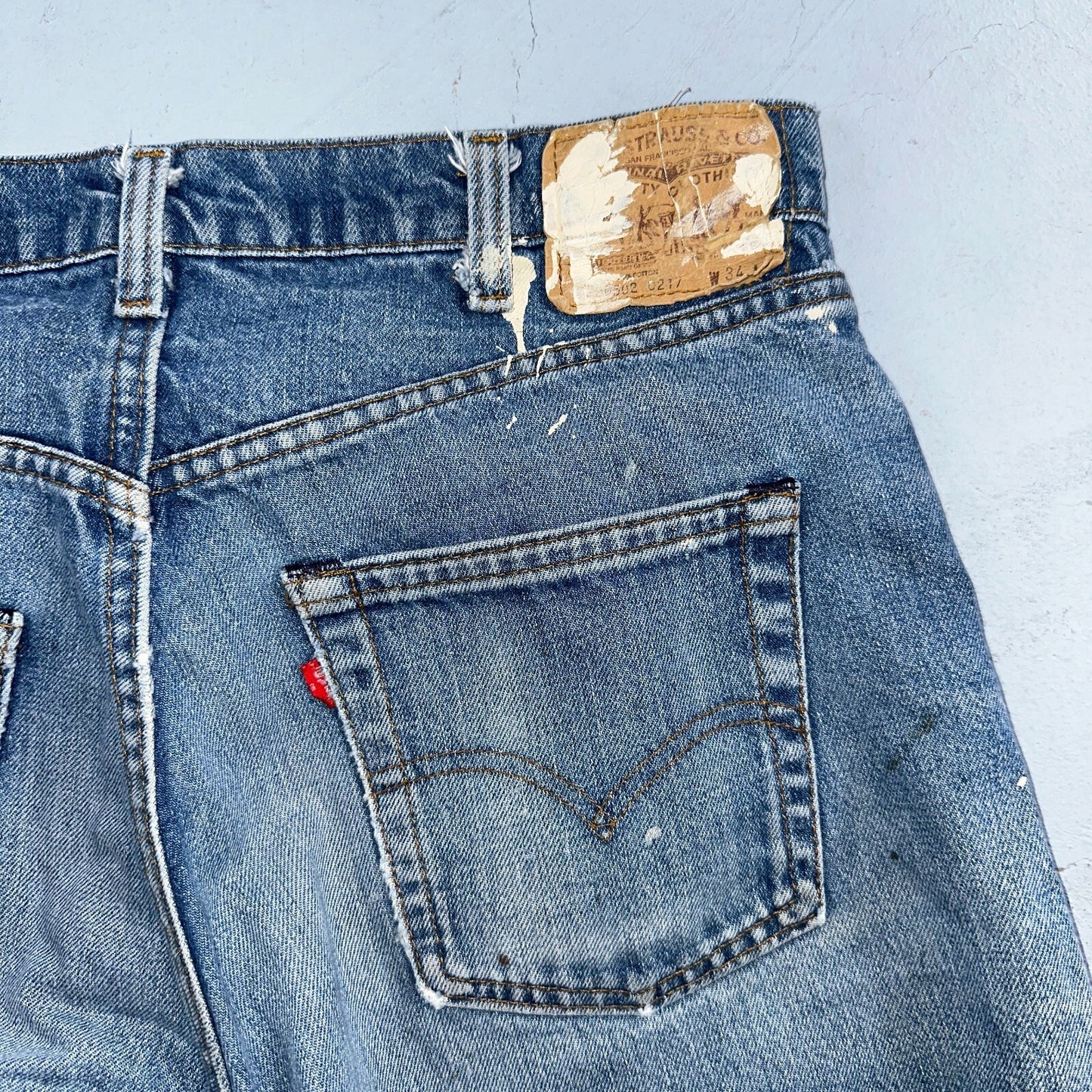 Levis 501 Vintage 80s USA XX Straight Leg Jeans Blue 20502 Paint 34x32 Act 32x30