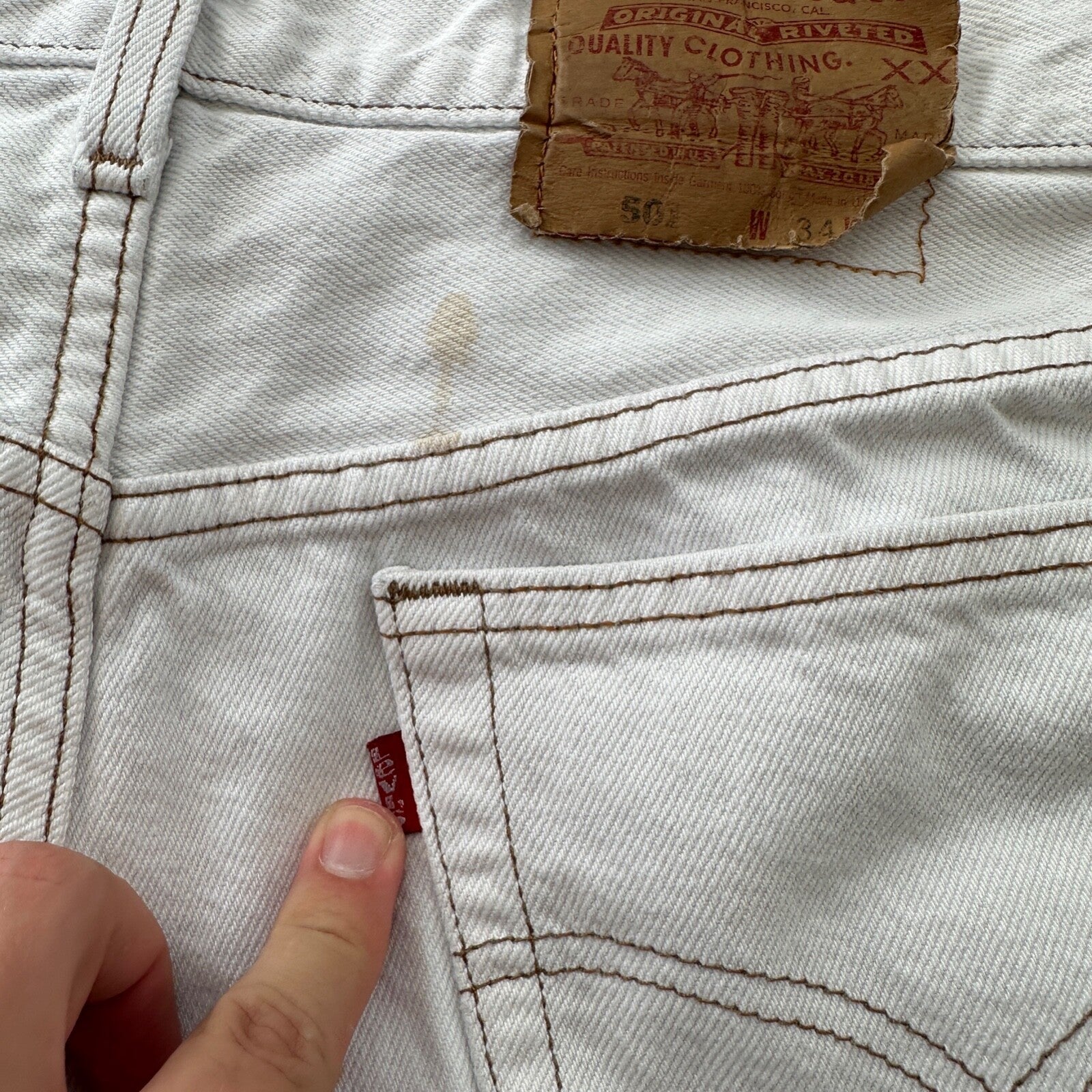 Vintage 90s Levis 501 USA 34x34 Tag Jeans 80s White Bleach Wash Act Worn 31x30