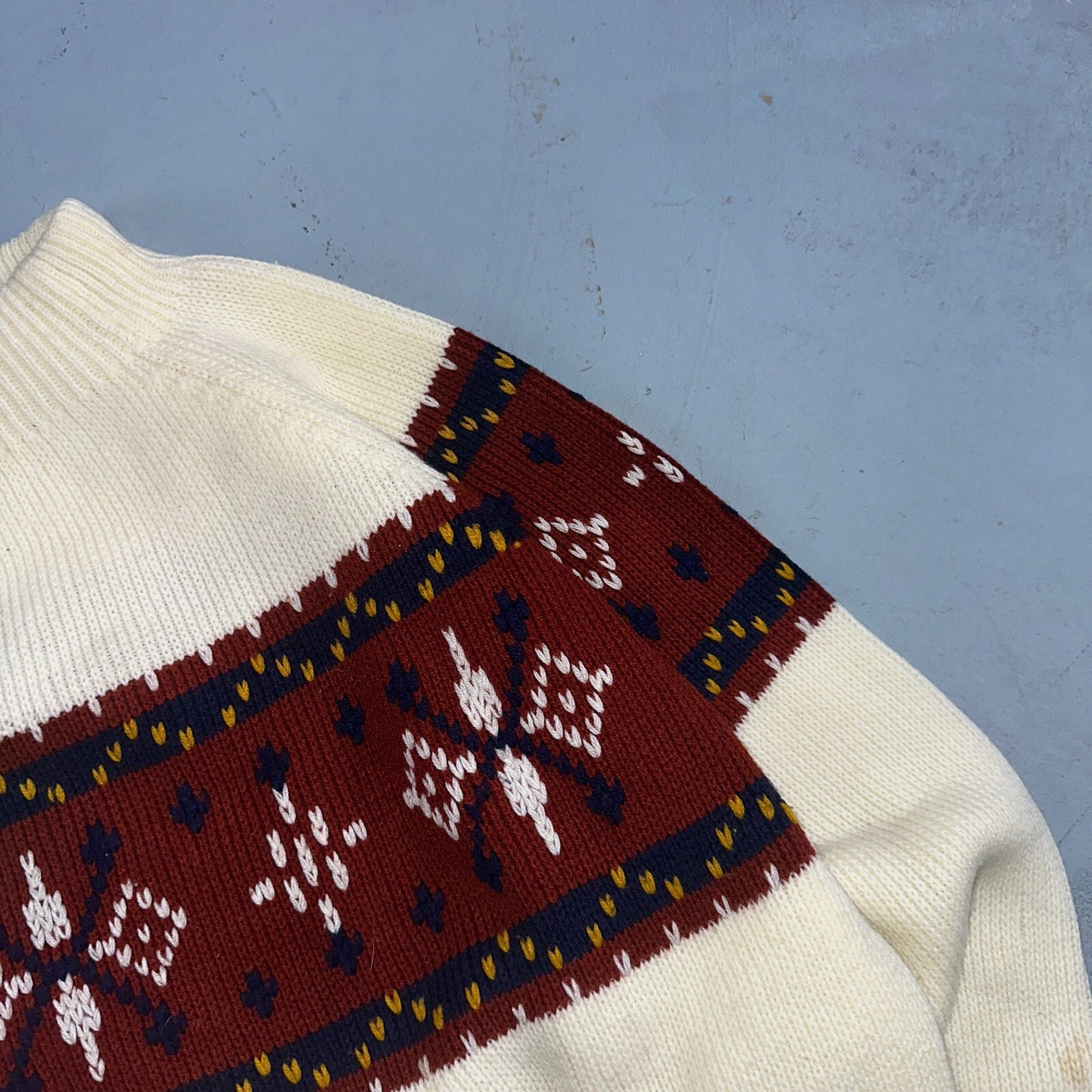 VTG 70s JC Penney Retro Mens Large Nordic Snowflake Ski Sweater White Holiday