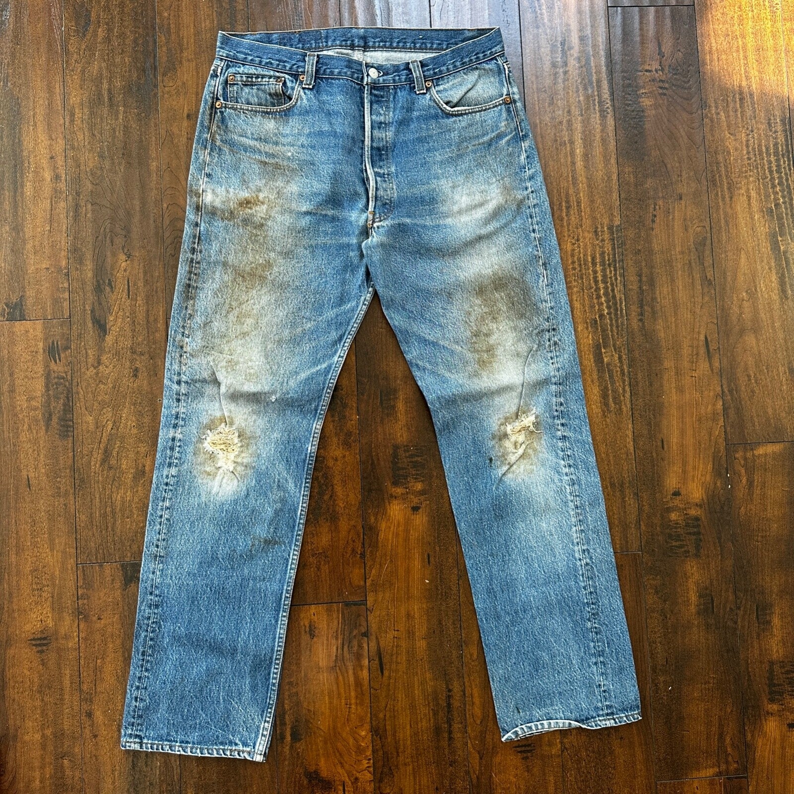 VTG 80s Levis 501 Button Fly 38x36 USA Tag Jeans Straight Wash Blue XX Act 34x32