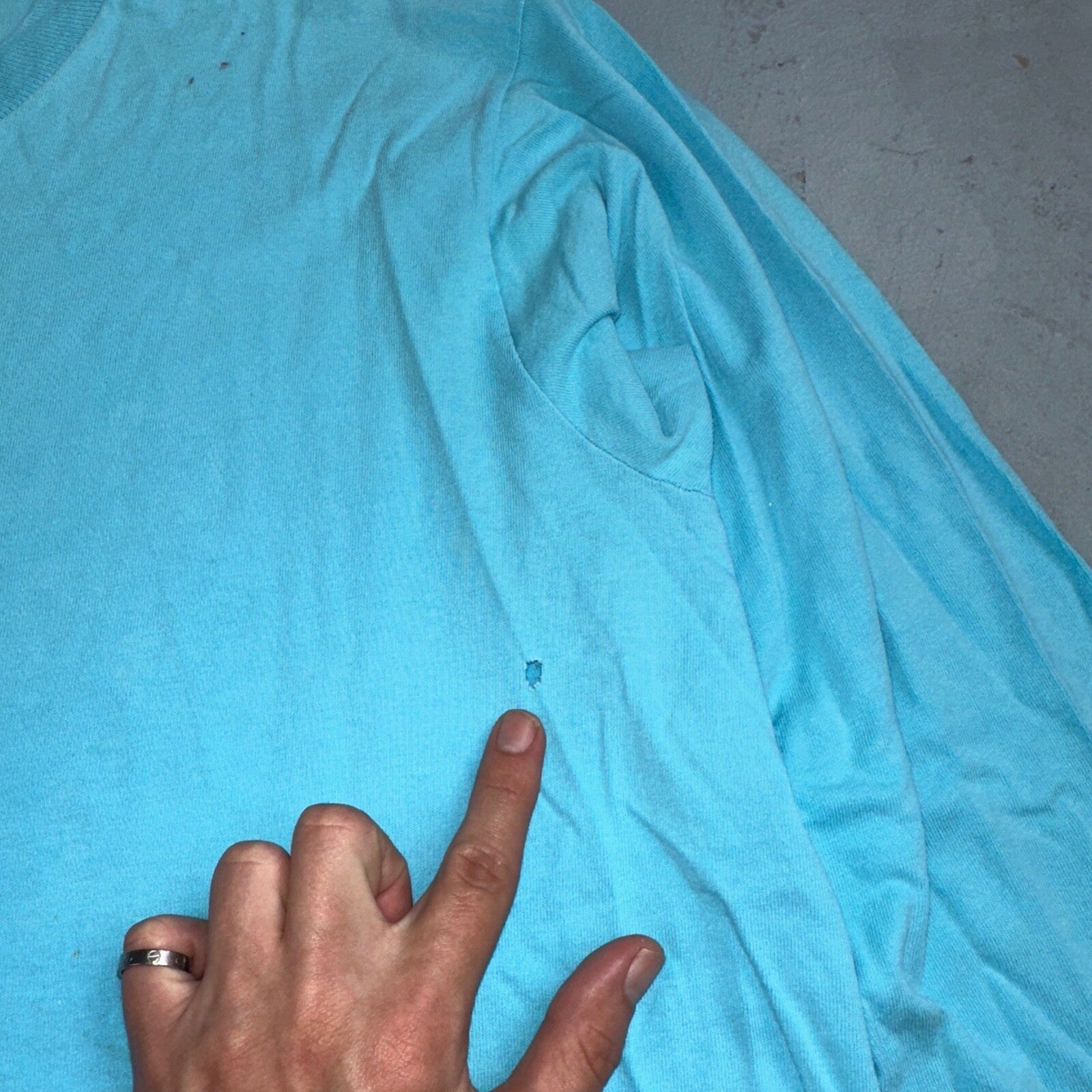 Fruit Of The Loom Long Sleeve Blank VTG T Shirt Lot XL Blue Thrashed Grunge