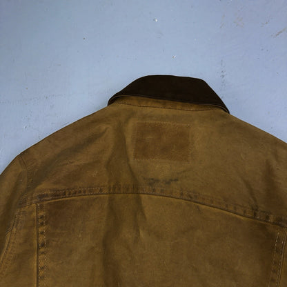 Filson x Levis Tin Cloth Trucker Jacket Men’s Small Tan Made In USA VTG Oil