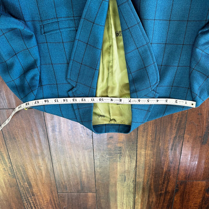 1960s 1970s Blue Pinstripe VTG Suit Jacket Sportcoat 42 Wool Checker Rockabilly