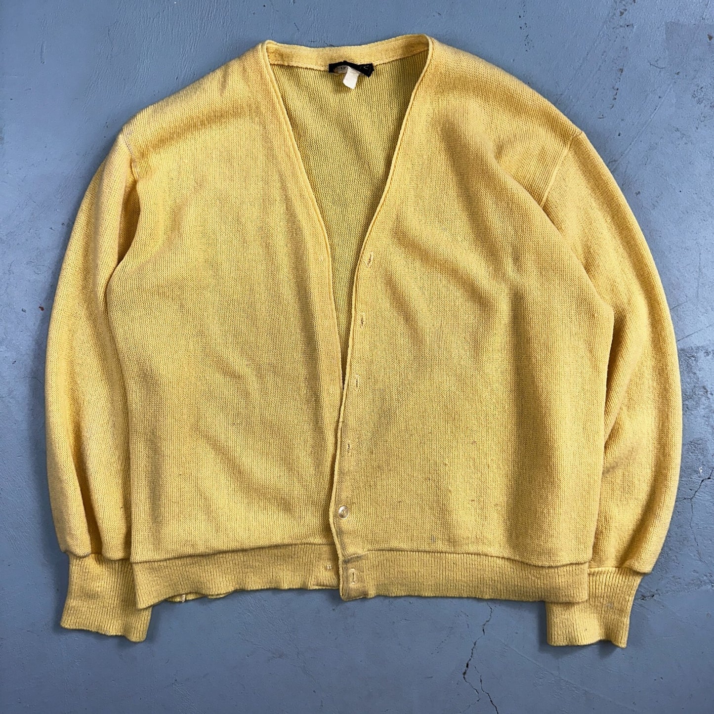 Vintage 1970s 70s JC Penney Towncraft Cardigan L Yellow MCM Missing Buttons