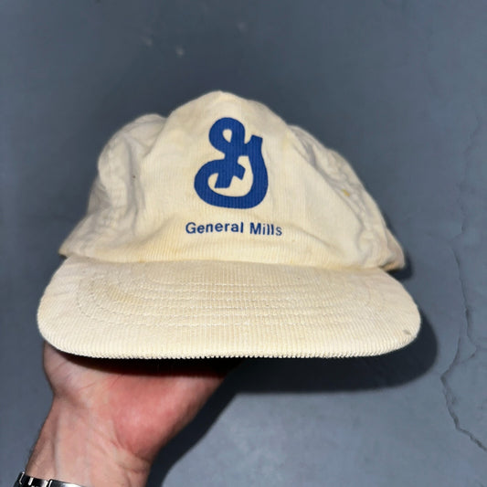 General Mills Corduroy VTG Hat Cap Snapback White USA Cereal Fun Tasty Logo