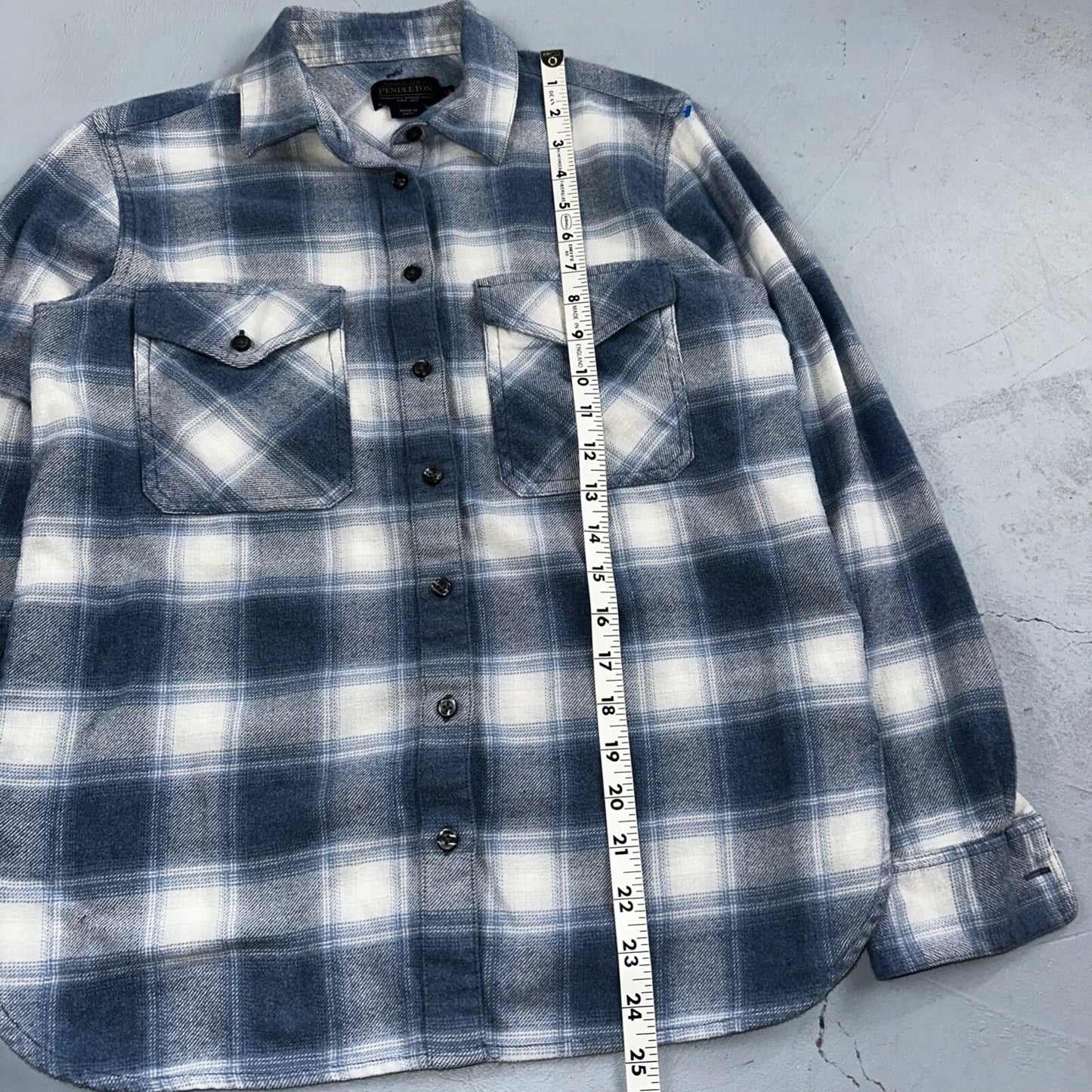 Pendleton Blue Multi Color Plaid Flannel Field Shirt Size XS Gray White Y2K