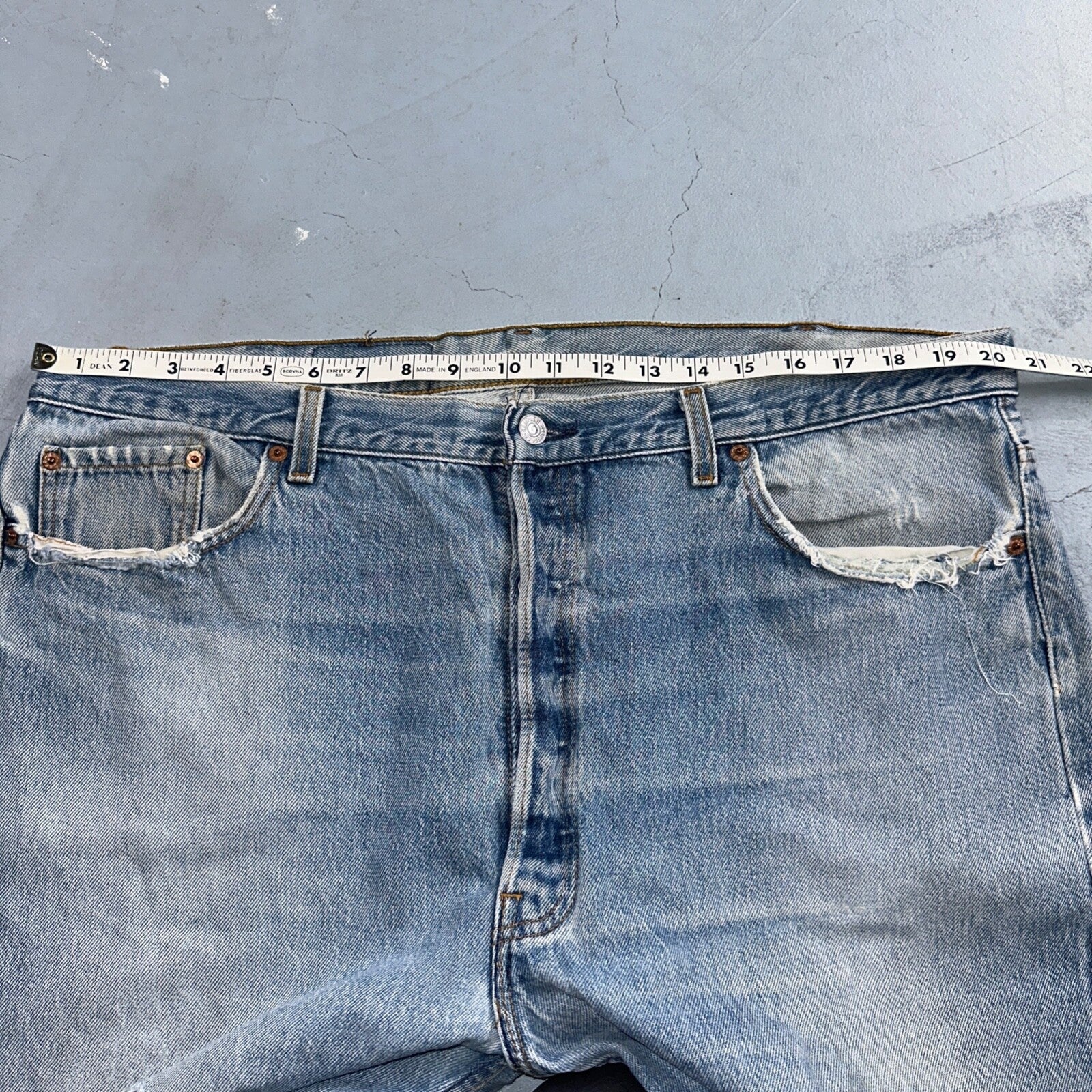 Levis 501 Vintage 90s USA XX Straight Leg Jeans Blue Light Wash 42x30 Act 41x26