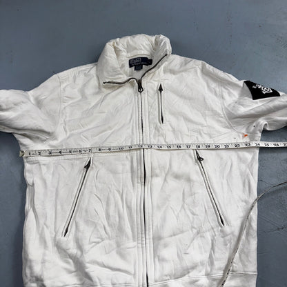 Polo Ralph Lauren VTG 90s Men's L White Blue RL Logo Jacket Coat Yacht Hooded