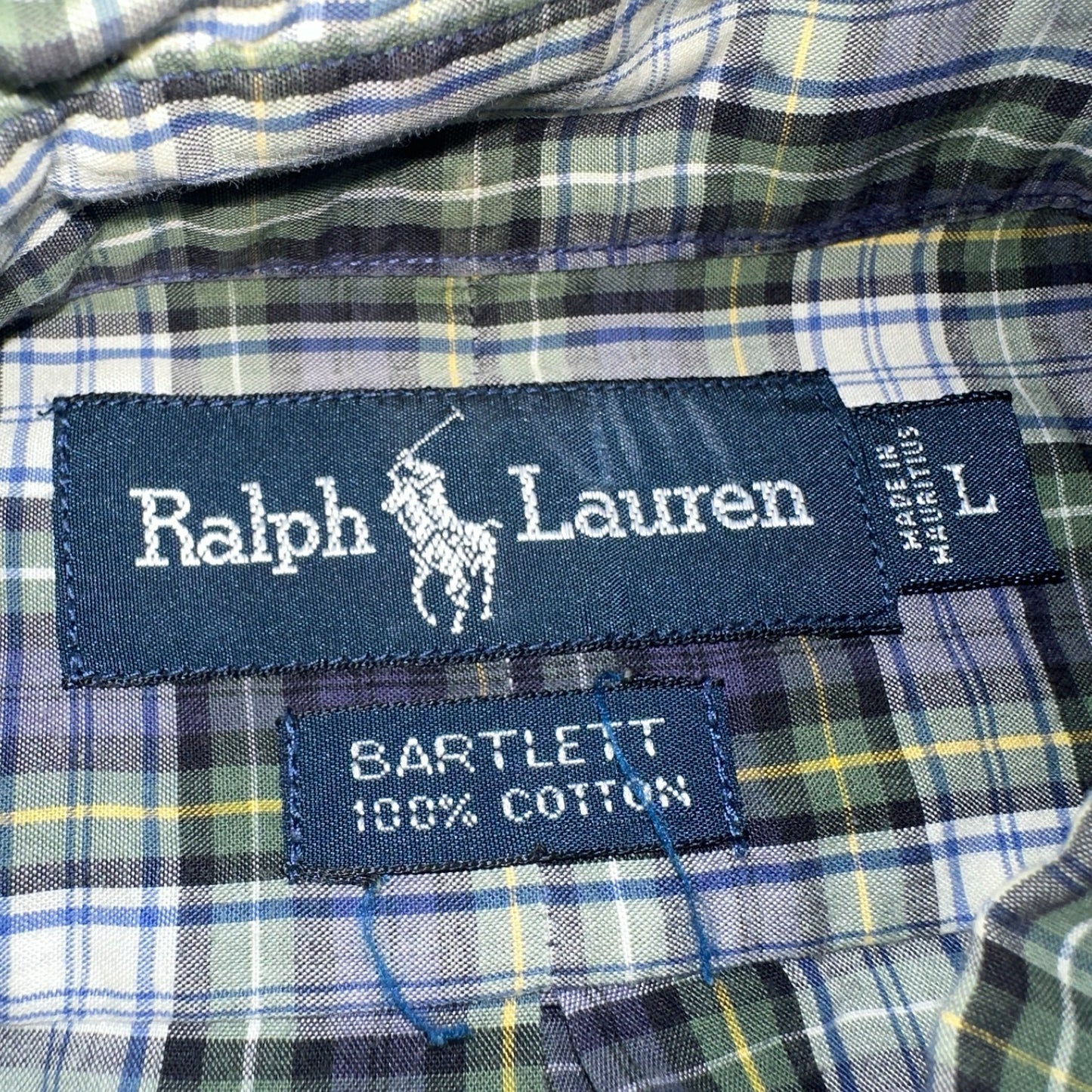 Polo Ralph Lauren Shirt Mens L Green Button Up Bartlett Long Sleeve Blue VTG
