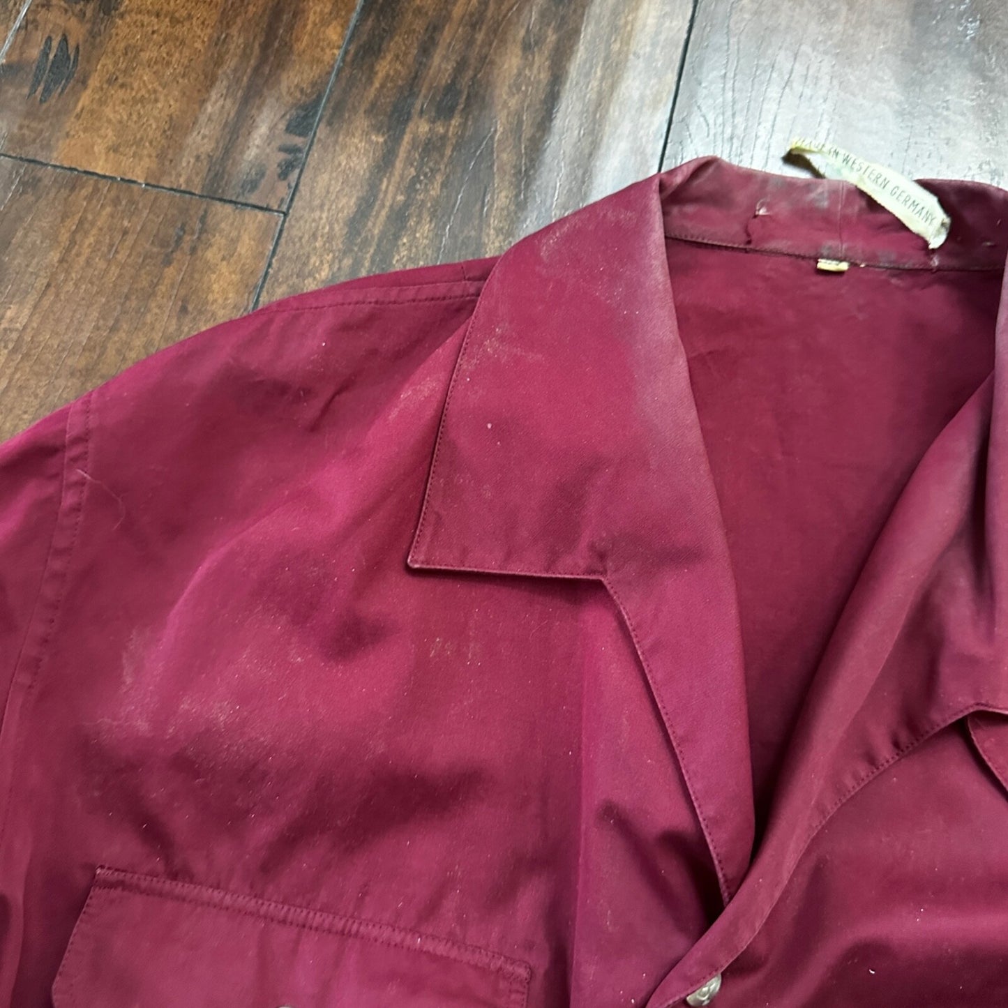 1960s 60s Jacket Shirt Bogner Germany Long Sleeve Button Snap Rockabilly Maroon