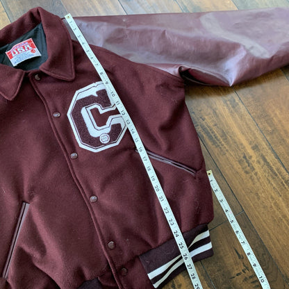 VTG Awards USA Varsity Wool Leather Jacket Burgundy Lettermen Large 70s 80s