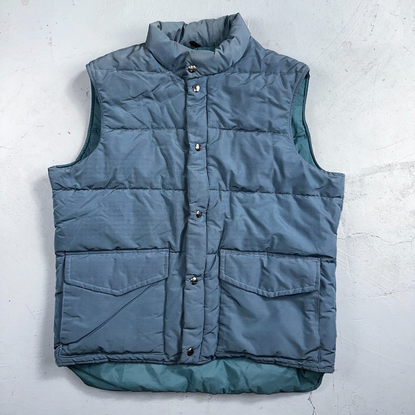 Woolrich VTG Vest Mens L Baby Blue Puffer Down Quilted Snap Up Made In USA 80s