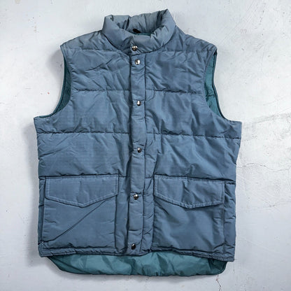 Woolrich VTG Vest Mens L Baby Blue Puffer Down Quilted Snap Up Made In USA 80s