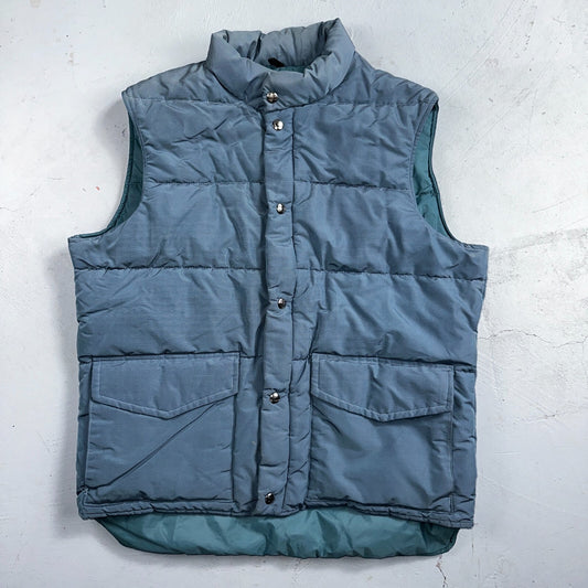 Woolrich VTG Vest Mens L Baby Blue Puffer Down Quilted Snap Up Made In USA 80s
