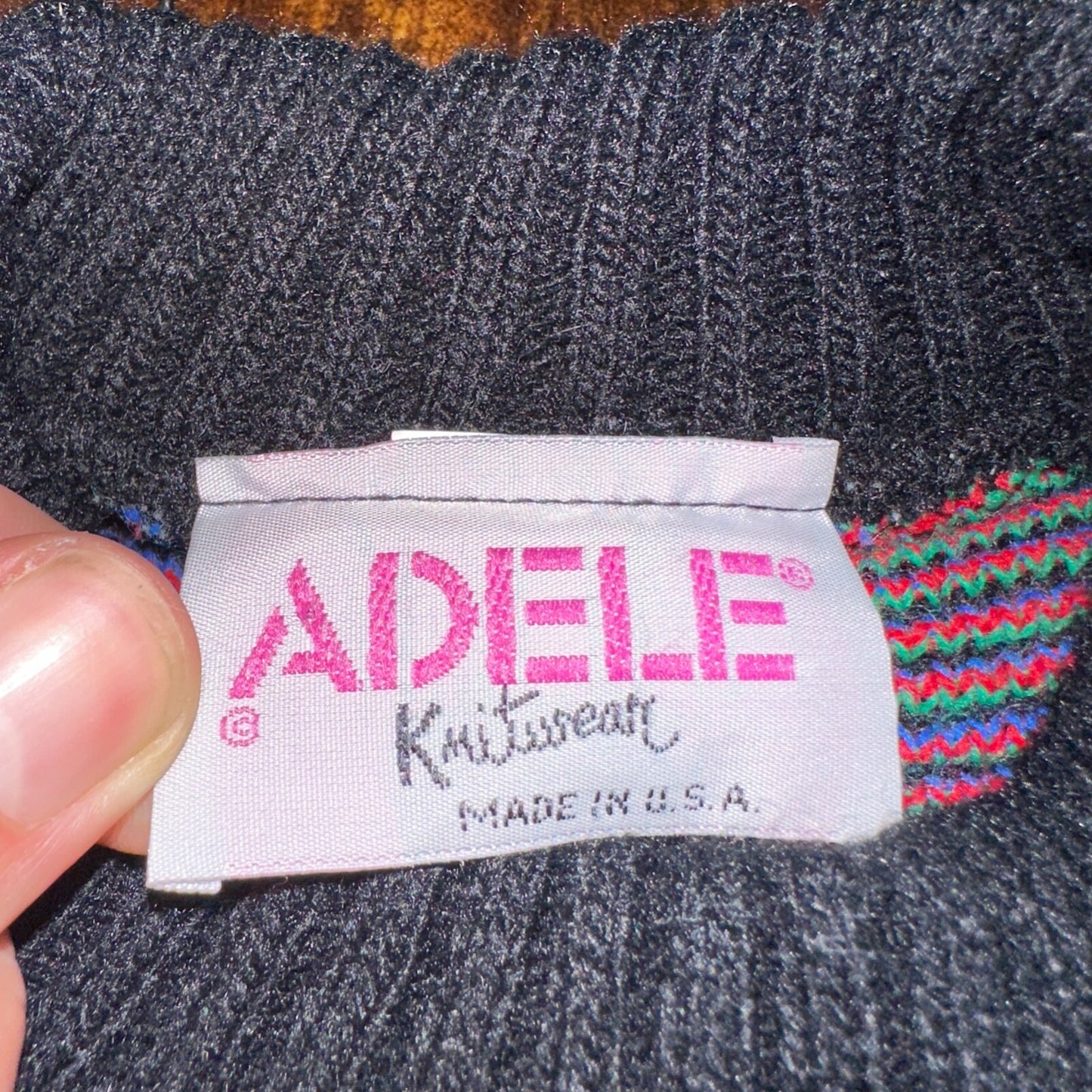 Vintage Adele Knitwear Sweater Abstract Diamond 80s Red USA 90s RARE Art