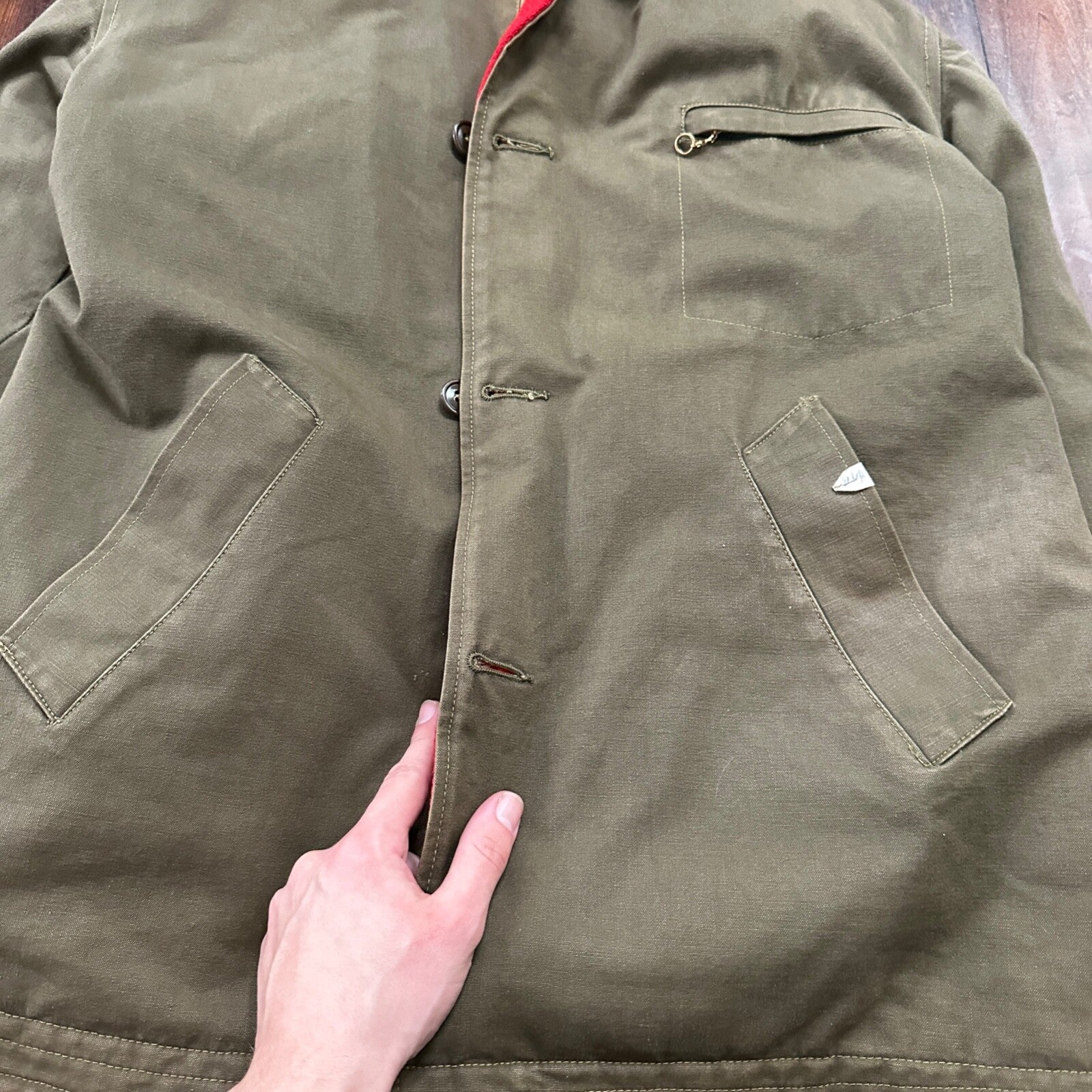 VTG 40s 50s Wool Western Coat Jacket Rockabilly Red Military Green WWII RARE