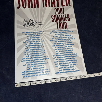 John Mayer Autographed 2007 Summer Tour Poster Signed Continuum Music 14×22
