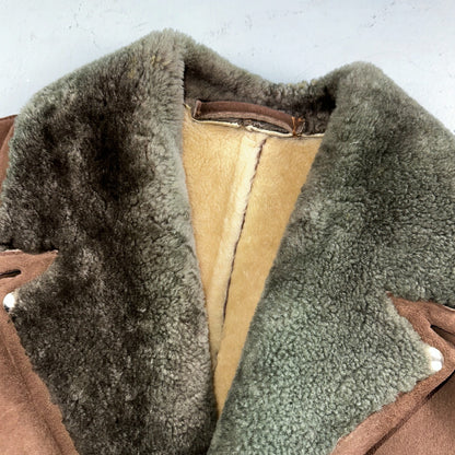 VTG Mens Coat Suede 60s Western Ranch Trucker Jacket Fur Sherpa 44 Brown 1960s