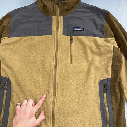 Patagonia Jacket Men's XL Tan Cedars Fleece Zip Chest Pocket Zipper Damaged