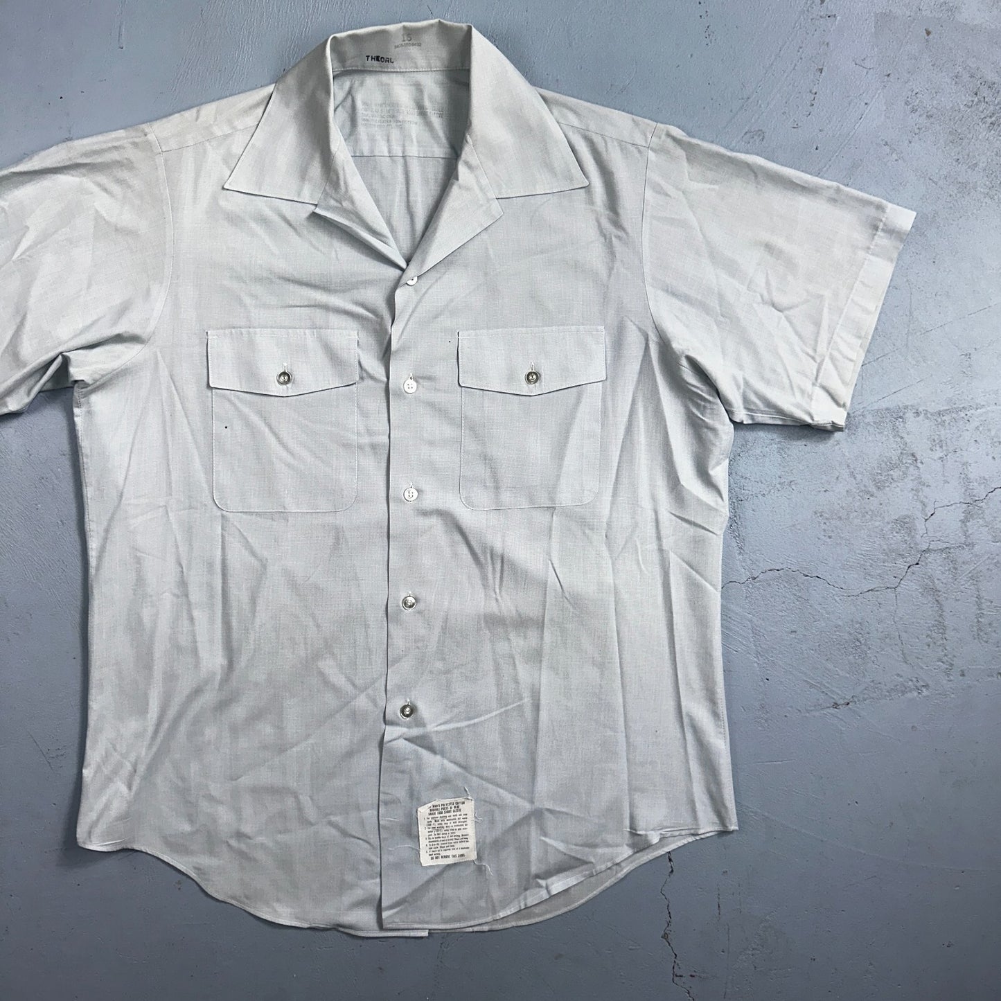 1973 US Army Vietnam War Men Blue Button Long Sleeve Shirt 16 DSA-100 1970s 70s