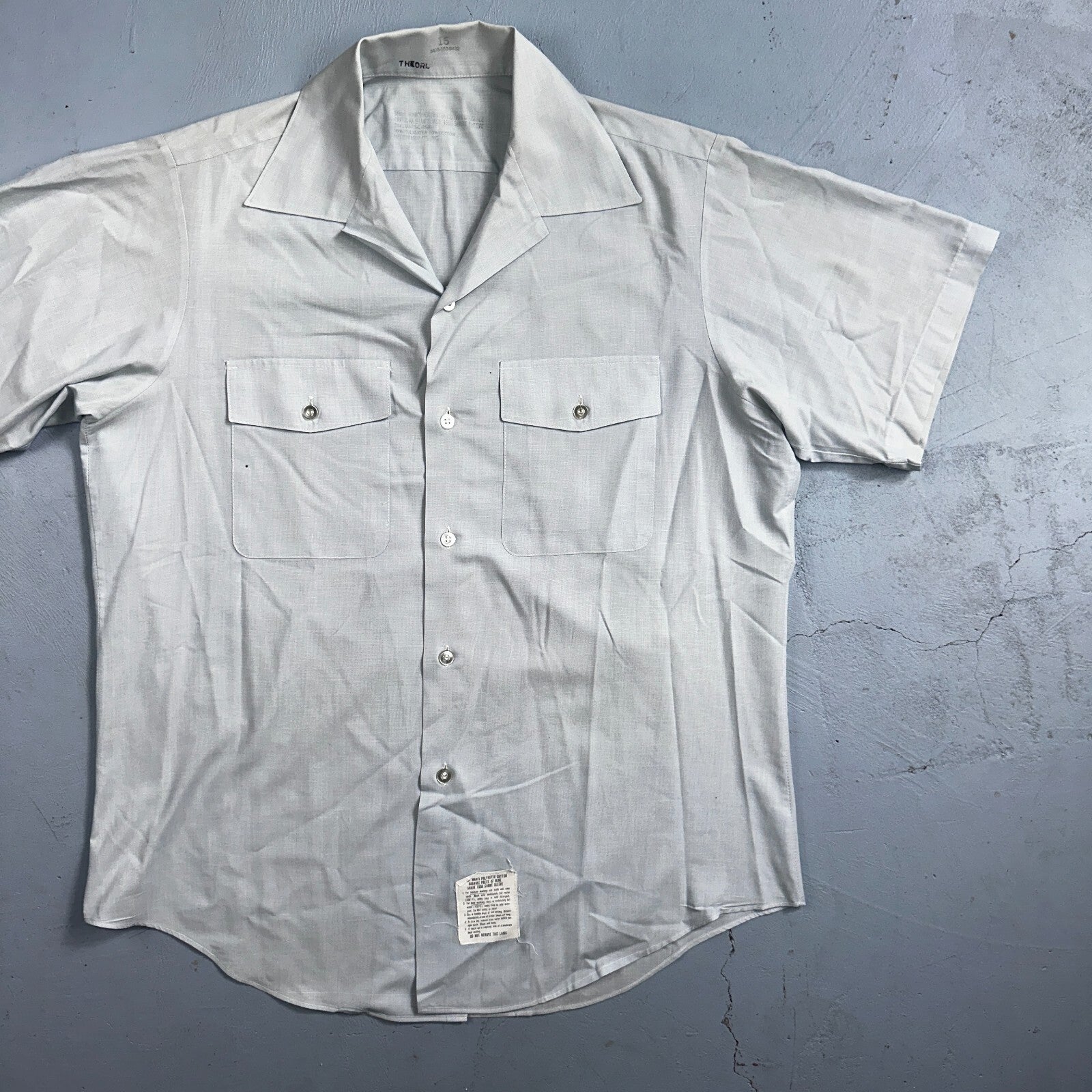 1973 US Army Vietnam War Men Blue Button Long Sleeve Shirt 16 DSA-100 1970s 70s